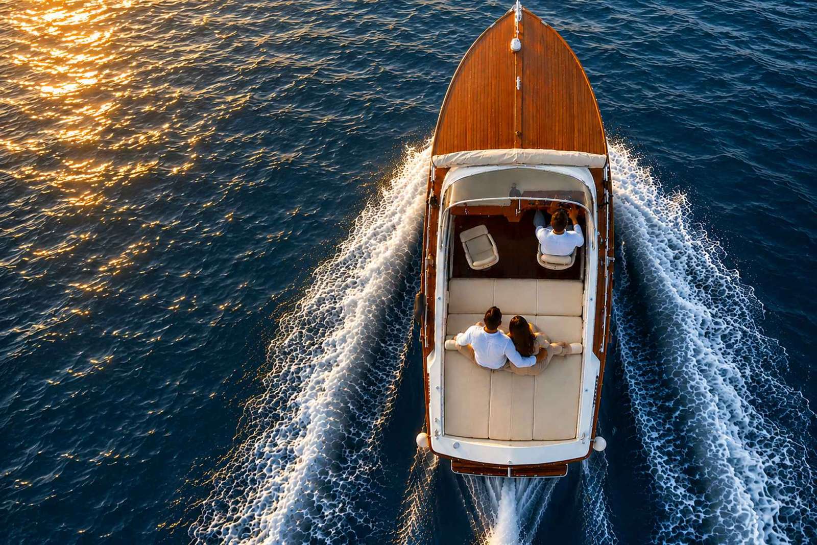 Bateau vintage avec skipper à Sirmione : Ilver 22 en bois