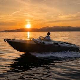Bateau vintage avec skipper à Sirmione : Ilver 22 en bois