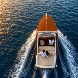 Bateau vintage avec skipper à Sirmione : Ilver 22 en bois